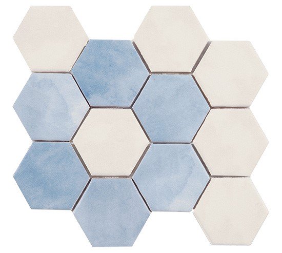 Купить Cevica Panal Malla Hexagono Flor Crema-Azul 23,2х26,4 